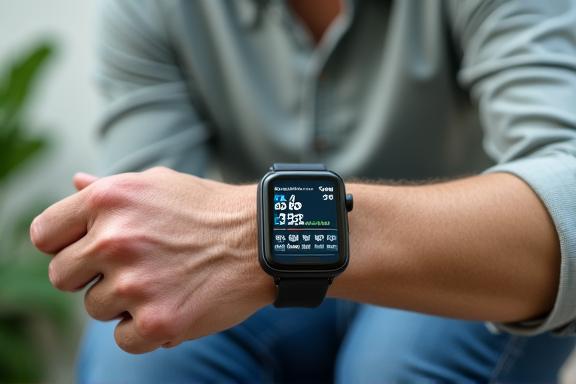 Singapore senior checking health metrics on an AI-powered smartwatch app
