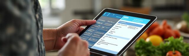 Senior Singapore cook using an AI recipe generator app on a tablet in the kitchen